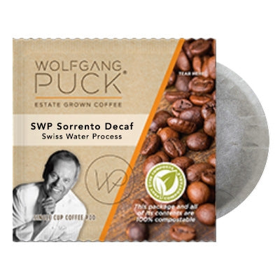 Wolfgang Puck SWP Sorrento <span style="color:green;">DECAF</span> 18 - 100% Compostable Pods