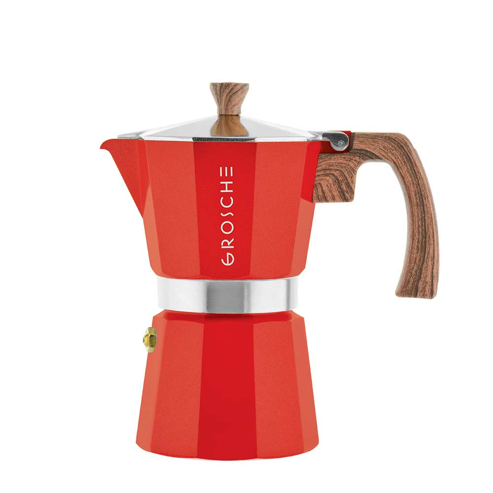 Grosche Milano Stovetop Espresso Maker Red Beanwise